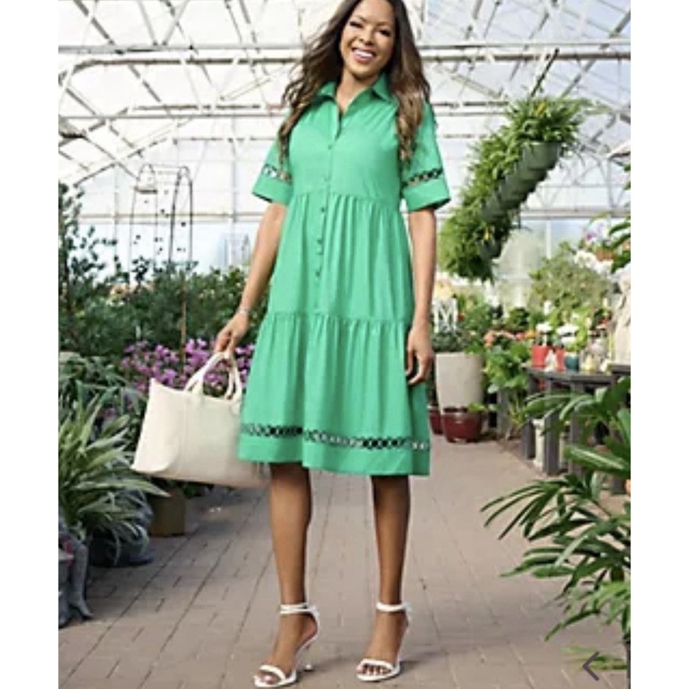 Joan Rivers Classics Collection Regular Stretch Poplin Button-Down Green XXS